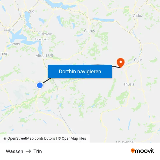 Wassen to Trin map