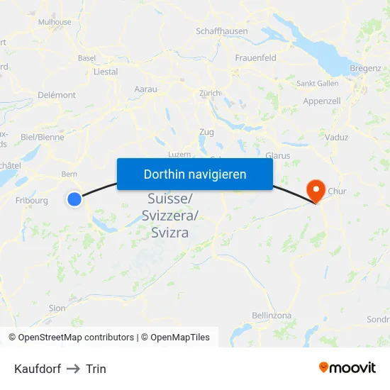 Kaufdorf to Trin map