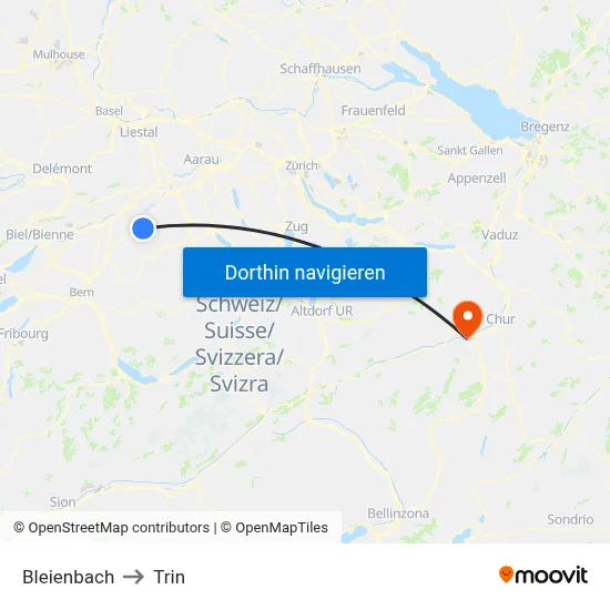 Bleienbach to Trin map