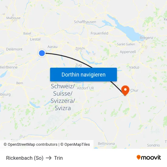 Rickenbach (So) to Trin map