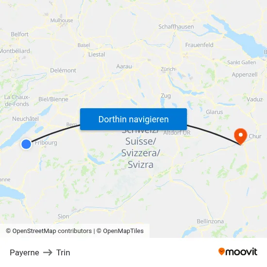 Payerne to Trin map