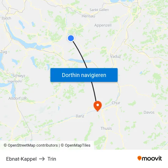Ebnat-Kappel to Trin map
