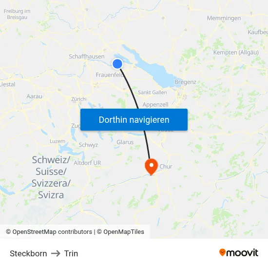 Steckborn to Trin map