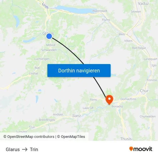 Glarus to Trin map
