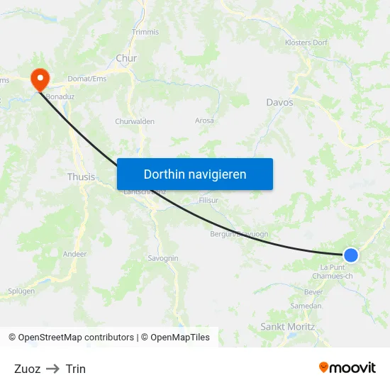 Zuoz to Trin map