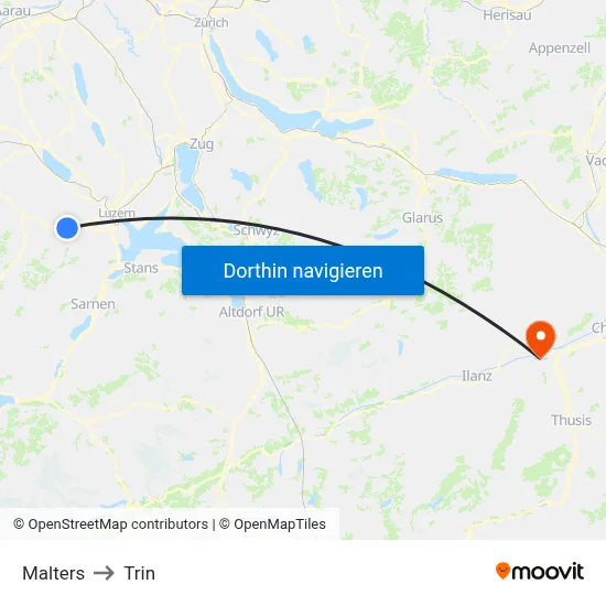 Malters to Trin map