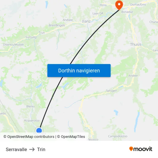 Serravalle to Trin map