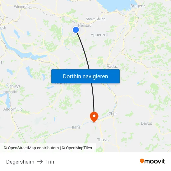 Degersheim to Trin map