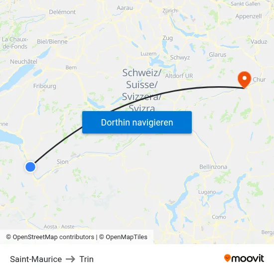 Saint-Maurice to Trin map