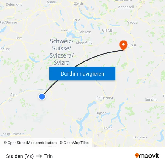 Stalden (Vs) to Trin map