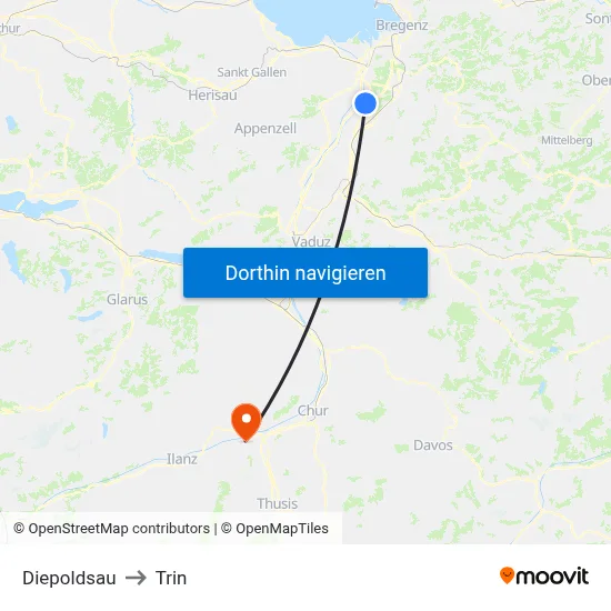 Diepoldsau to Trin map