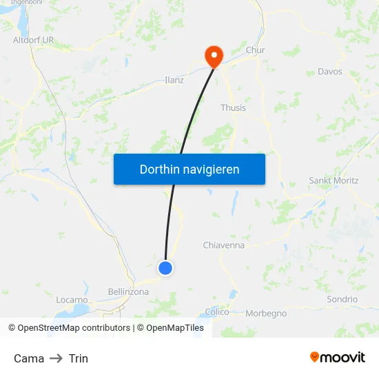 Cama to Trin map