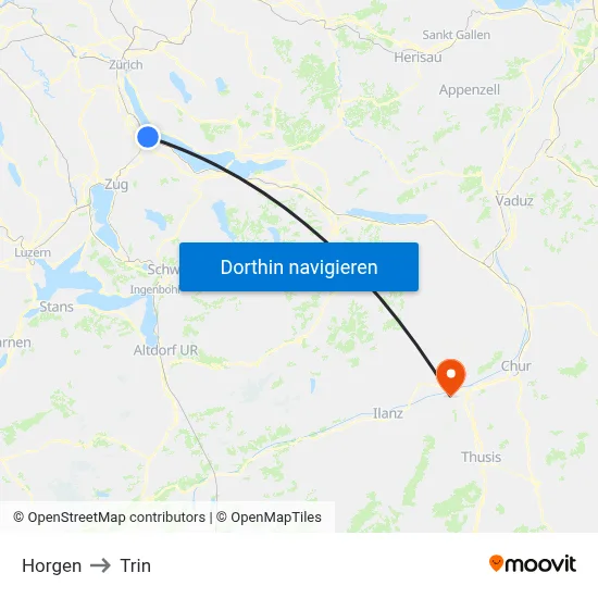 Horgen to Trin map