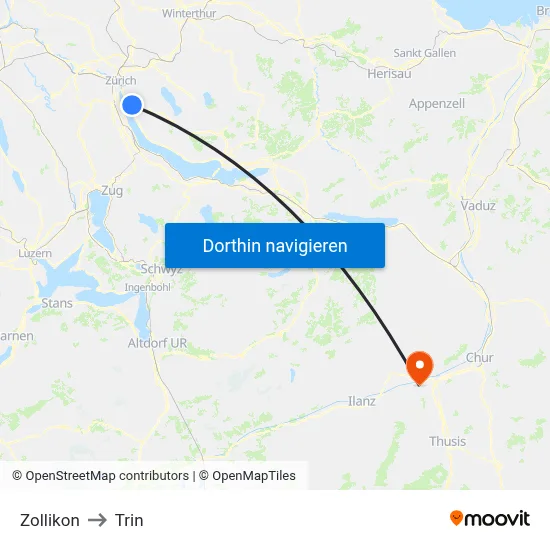 Zollikon to Trin map