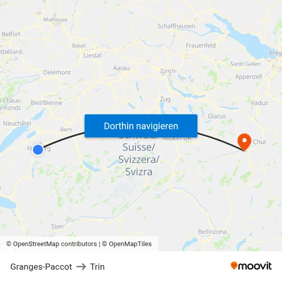 Granges-Paccot to Trin map