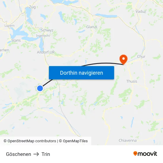 Göschenen to Trin map