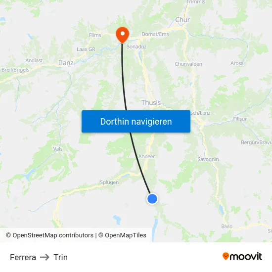 Ferrera to Trin map