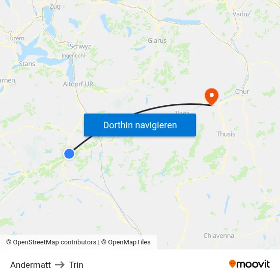 Andermatt to Trin map