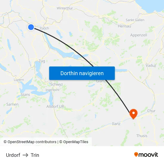 Urdorf to Trin map