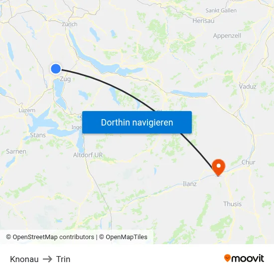 Knonau to Trin map