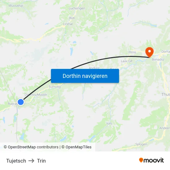 Tujetsch to Trin map