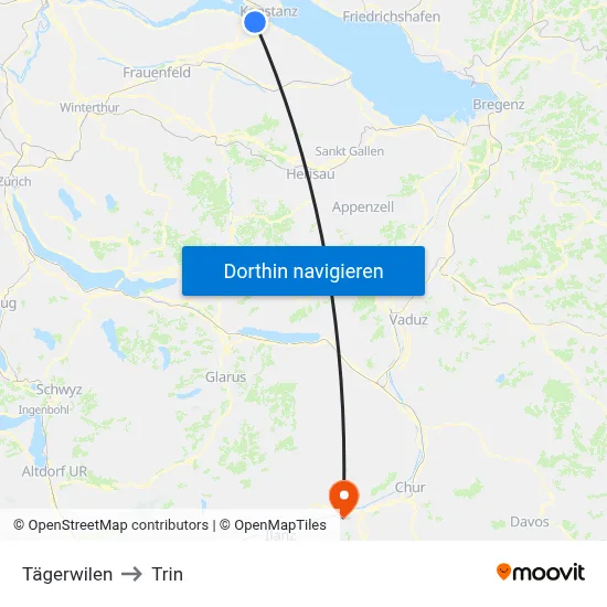 Tägerwilen to Trin map