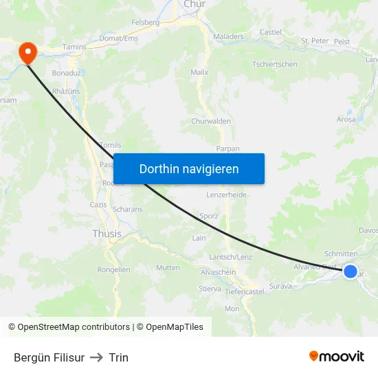 Bergün Filisur to Trin map