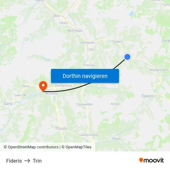 Fideris to Trin map