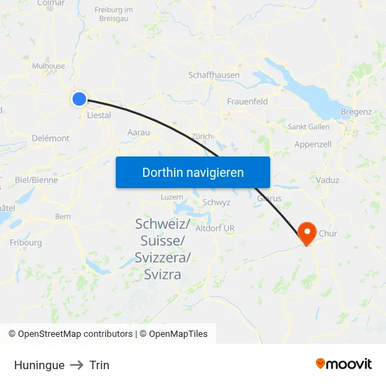 Huningue to Trin map