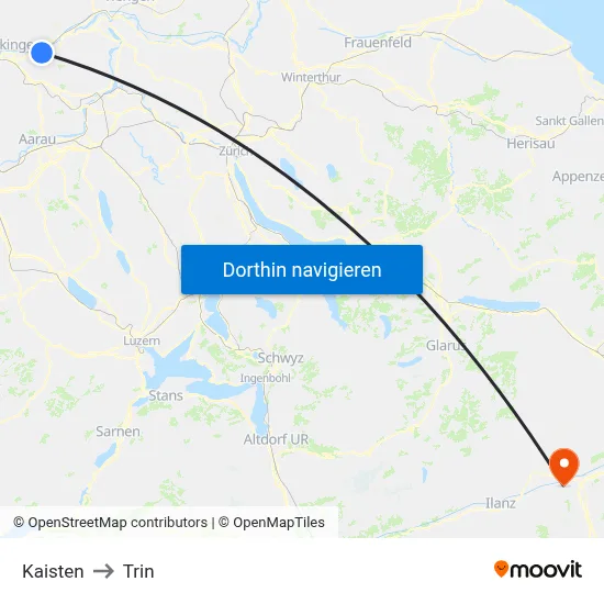 Kaisten to Trin map