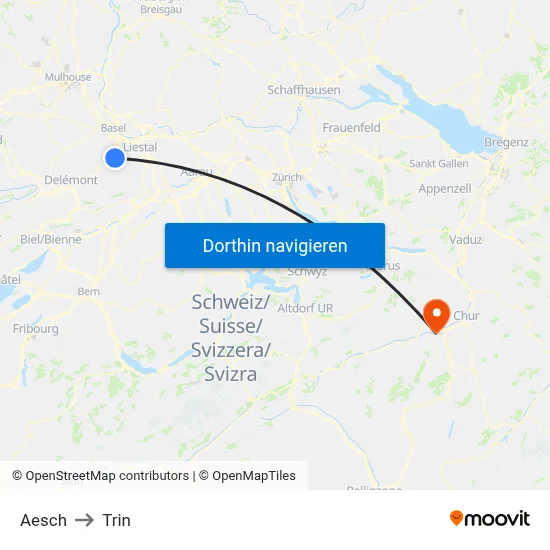 Aesch to Trin map