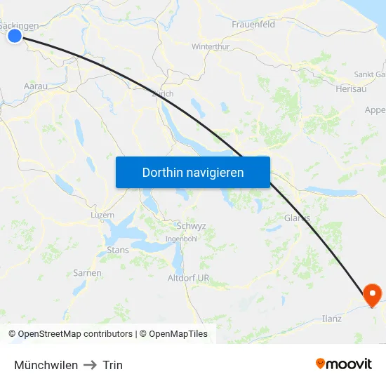 Münchwilen to Trin map