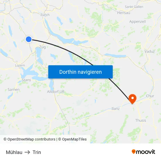 Mühlau to Trin map