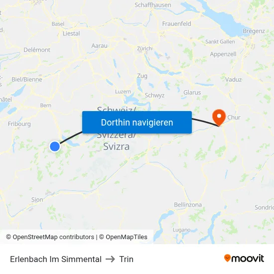 Erlenbach Im Simmental to Trin map