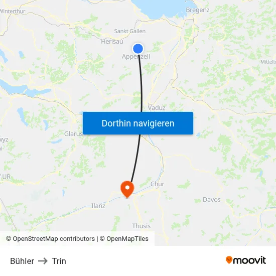 Bühler to Trin map