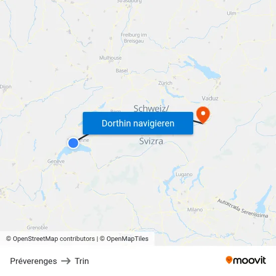 Préverenges to Trin map