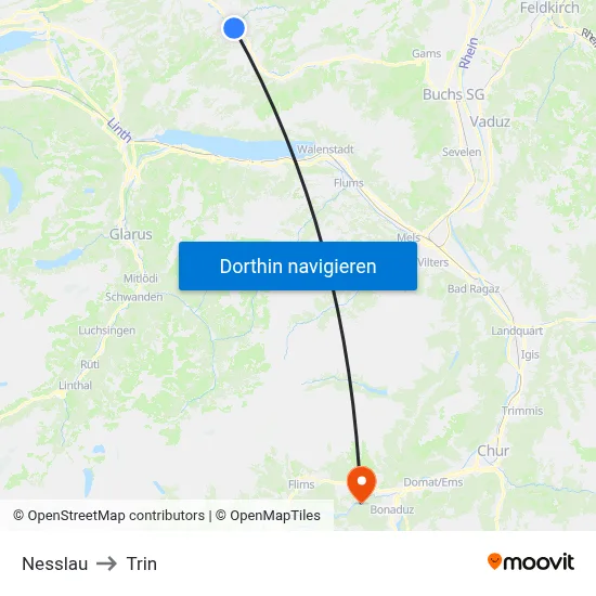 Nesslau to Trin map