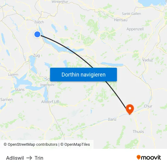 Adliswil to Trin map