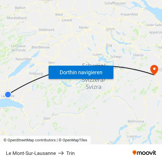 Le Mont-Sur-Lausanne to Trin map