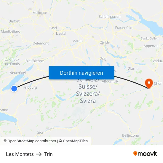 Les Montets to Trin map