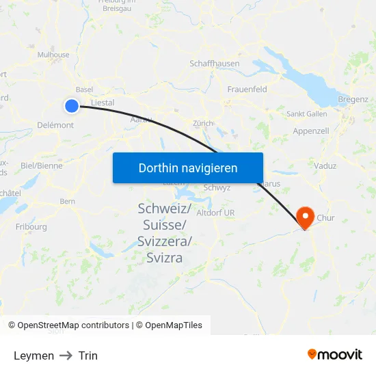 Leymen to Trin map