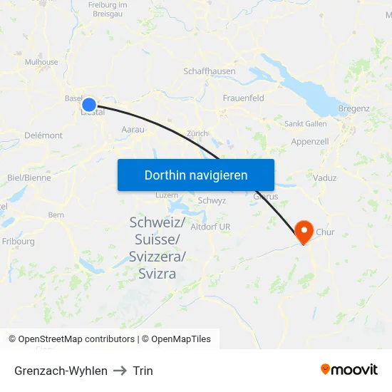 Grenzach-Wyhlen to Trin map