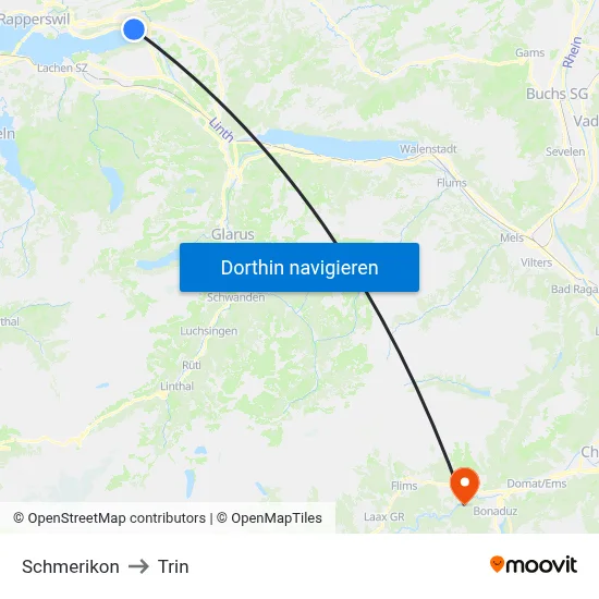 Schmerikon to Trin map