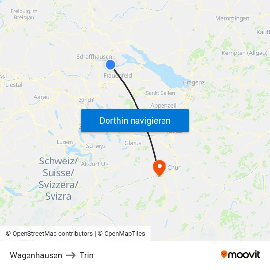 Wagenhausen to Trin map