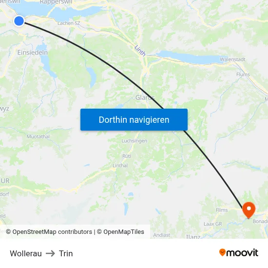 Wollerau to Trin map