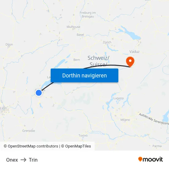 Onex to Trin map