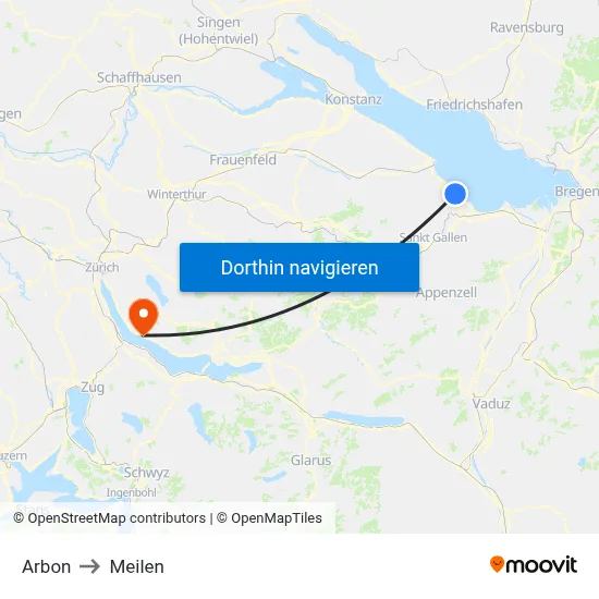 Arbon to Meilen map
