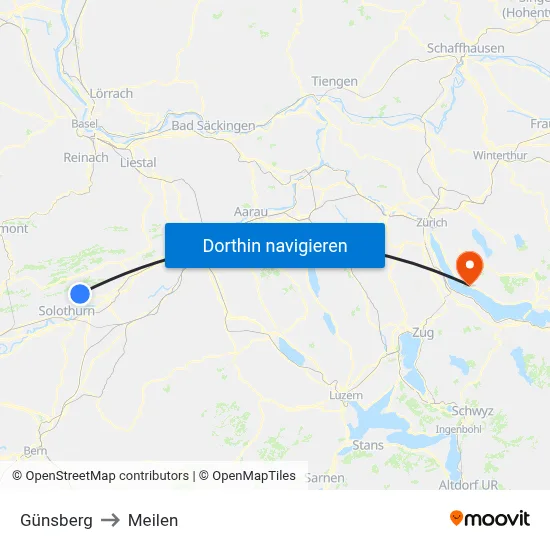 Günsberg to Meilen map