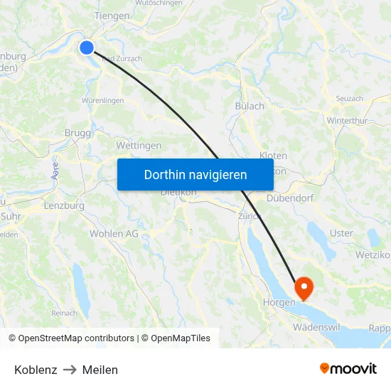 Koblenz to Meilen map