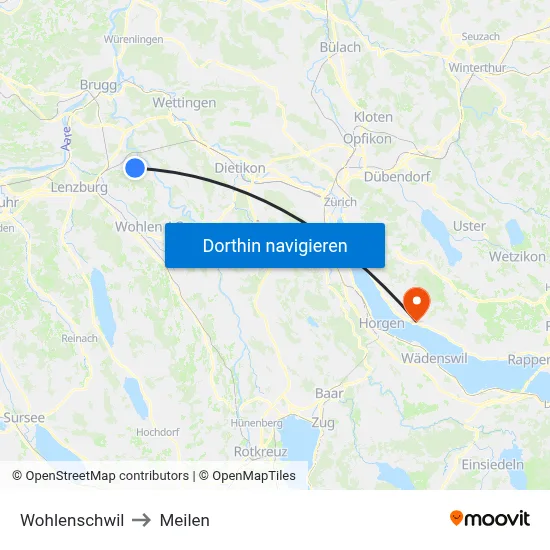 Wohlenschwil to Meilen map